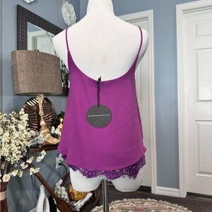 Harlowe&graham, lace trim magenta top. Size S.
